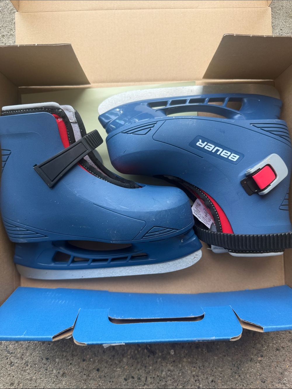 Bauer Kids Blue and Red Adjustable Ice Skates